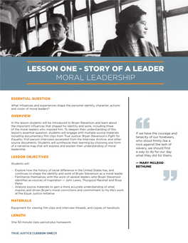 Lesson One - Story of a Leader Moral Leadership