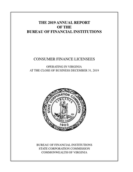 The 2019 Annual Report of the Bureau of Financial Institutions Consumer