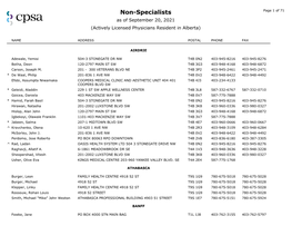 Non-Specialists Page 1 of 71 As of September 20, 2021 (Actively Licensed Physicians Resident in Alberta)