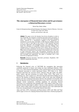 The Emergence of Financial Innovation and Its Governance - a Historical Literature Review