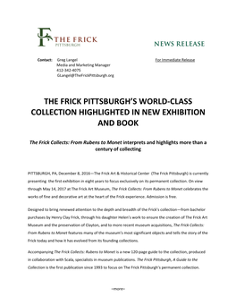 The Frick Pittsburgh's World-Class Collection Highlighted in New