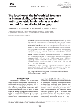 The Location of the Infraorbital Foramen in Human Skulls, to Be Used As New Anthropometric Landmarks As a Useful Method for Maxillofacial Surgery