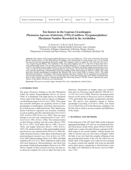 Ten Instars in the Leprous Grasshopper, Phymateus Leprosus (Fabricius, 1793) (Caelifera: Pyrgomorphidae): Maximum Number Recorded in the Acridoidea