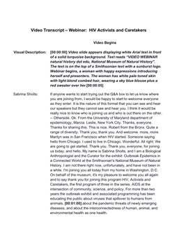 Video Transcript – Webinar: HIV Activists and Caretakers