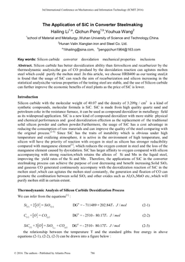 The Application of Sic in Converter Steelmaking Hailing Li