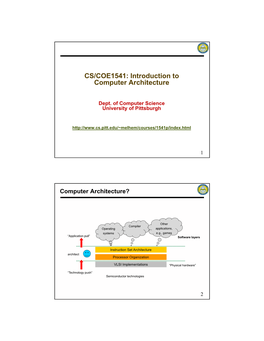 CS/COE1541: Introduction to Computer Architecture