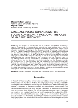 Language Policy Dimensions for Social Cohesion in Moldova: the Case of Gagauz Autonomy