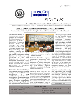 FOCUS the AMIDEAST Alumni Newsletter of the Fulbright Foreign Student Program the Fulbright Program Is Sponsored by the U.S