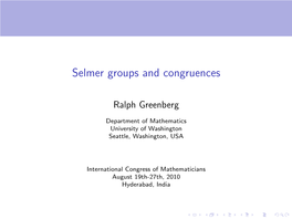 Selmer Groups and Congruences