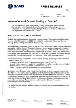 Press Information Saab AB