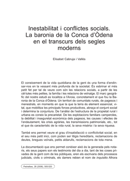 Inestabilitat I Conflictes Socials. La Baronia De La Conca D'òdena En El