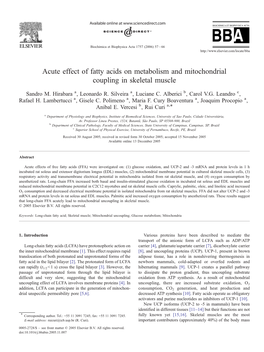 Acute Effect of Fatty Acids on Metabolism and Mitochondrial Coupling in Skeletal Muscle