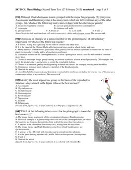 SC/BIOL Plant Biology Second Term Test (27 February 2015) Annotated Page 1 of 5