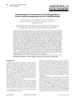 Characterization of Anthocyanins and Anthocyanidins in Purple-Fleshed Sweetpotatoes by HPLC-DAD/ESI-MS/MS