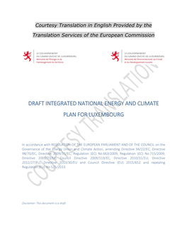 Draft Integrated National Energy and Climate Plan for Luxembourg