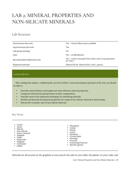 Lab 2: Mineral Properties and Non-Silicate Minerals