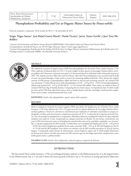Phytoplankton Profitability and Use As Organic Matter Source by Pinna Nobilis