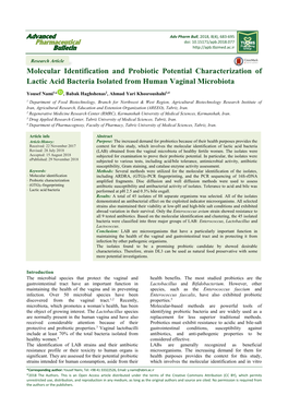 Molecular Identification and Probiotic Potential Characterization of Lactic Acid Bacteria Isolated from Human Vaginal Microbiota