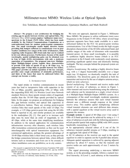 Millimeter-Wave MIMO: Wireless Links at Optical Speeds