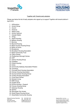 Together with Tenants Early Adopters Please See Below the List of Early