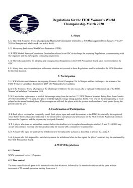 Regulations for the FIDE Women's World Championship Match 2020