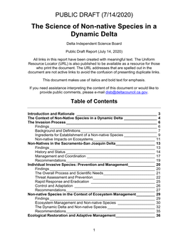 Draft Report: the Science of Non-Native Species in a Dynamic