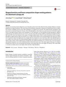 Biogeochemistry and Forest Composition Shape Nesting Patterns of a Dominant Canopy Ant