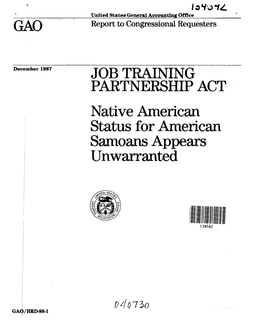 HRD-88-1 Job Training Partnership Act: Native American Status For