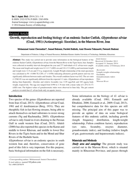 Original Article Growth, Reproduction and Feeding Biology of an Endemic