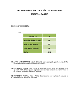 Informe De Gestión Rendición De Cuentas 2017 Seccional Nariño