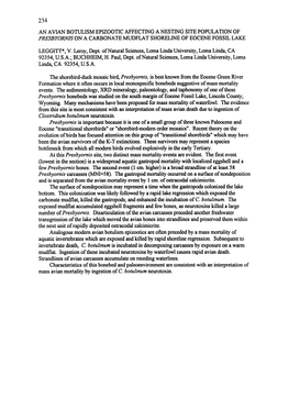 An Avian Botulism Epizootic Affecting a Nesting Site Population of Presbyornis on a Carbonate Mudflat Shoreline of Eocene Fossil Lake