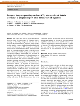 Europe's Longest-Operating On-Shore CO2 Storage Site at Ketzin