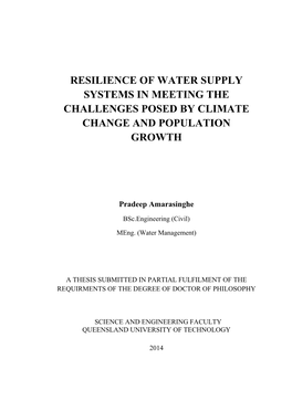 Resilience of Water Supply Systems in Meeting the Challenges Posed by Climate Change and Population Growth