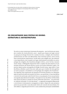 Os Encantados Nas Festas Do Divino: Estrutura E Antiestrutura