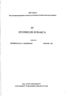 Iv Studies in Judaica