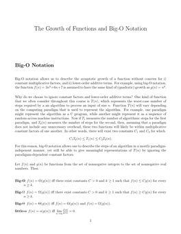 The Growth of Functions and Big-O Notation