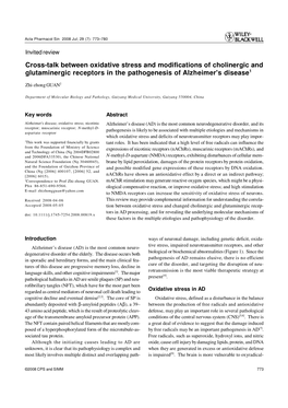 Cross-Talk Between Oxidative Stress and Modifications of Cholinergic and Glutaminergic Receptors in the Pathogenesis of Alzheimer's Disease1