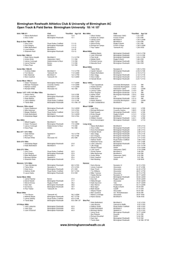 Birmingham Rowheath Athletics Club & University of Birmingham AC