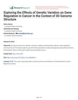 Exploring the Effects of Genetic Variation on Gene Regulation in Cancer in the Context of 3D Genome Structure