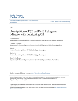 Autoignition of R32 and R410 Refrigerant Mixtures With