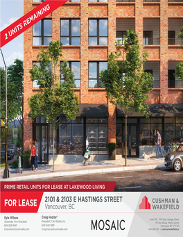 FOR LEASE at LAKEWOOD LIVING 2101 & 2103 E HASTINGS STREET for LEASE Vancouver, BC