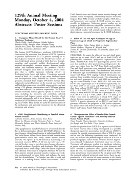 129Th Annual Meeting Monday, October 4, 2004 Abstracts