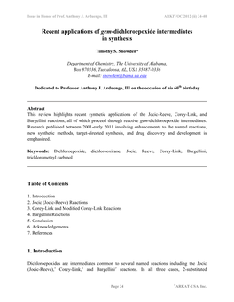 Recent Applications of Gem-Dichloroepoxide Intermediates in Synthesis