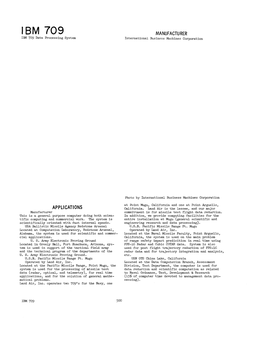 IBM 709 MANUFACTU RER IBM 709 Data Processing System International Business Machines Corporation