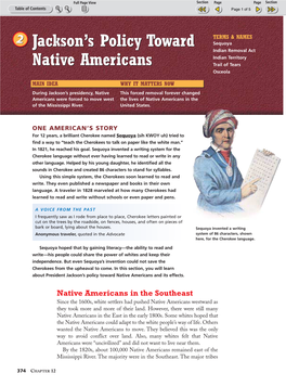 Jackson's Policy Toward Native Americans