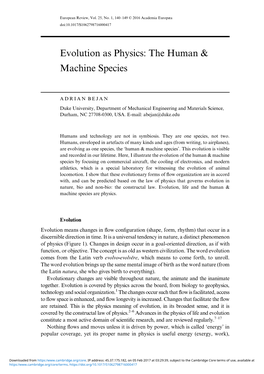 Evolution As Physics: the Human & Machine Species