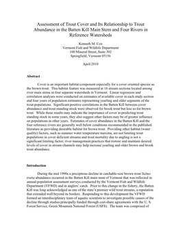 Trout Cover and Relationship to Trout Abundance in Batten Kill