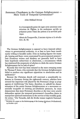 Protestant Churchmen in the German Enlightenment - Mere Tools of Temporal Government?*