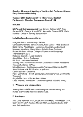 Session 5 Inaugural Meeting of the Scottish Parliament Cross- Party Group on Disability Tuesday 20Th September 2016, 10Am-12Pm