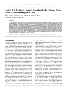 Spatial Distribution of Cetacean Strandings in the Falkland Islands to Define Monitoring Opportunities